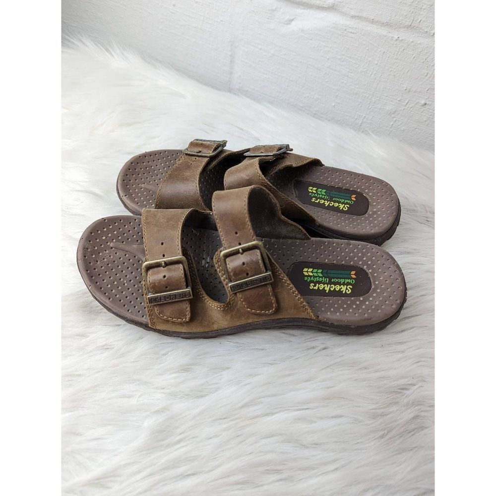 Skechers Reggae Jammin Womens Size US 7 Brown Leather Buckle Slide Sandals 46795 - Picture 3 of 5